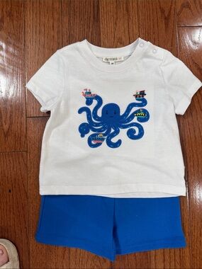 Cat & Jack White Tee with Blue Octopus Graphic